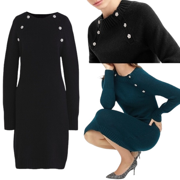J. Crew Dresses & Skirts - J CREW jewel shoulder knit black wool blend sweater shift dress Size M NEW